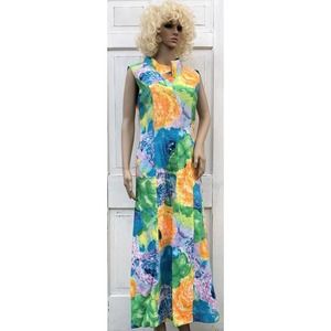 Vintage Alice Polynesian Fashion Multicolored Dress Textured Floral 1960s Large